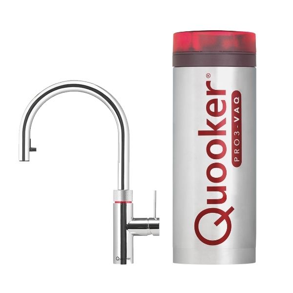 Quooker Flex Chroom kokend water kraan met flexibele uittrekslang voor koud, warm en kokend water, de kraan die alles kan
