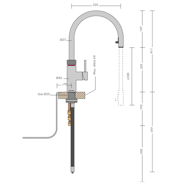 planter vergiftigen plafond Quooker Flex Zwart kokend water kraan met COMBI+