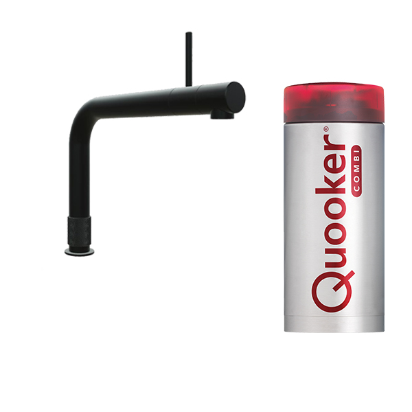 Quooker Front zwart kokend water kraan met COMBI+ reservoir. De nieuwste Quooker kraan. Quooker kraan kopen. Koud, warm en kokend water in een handomdraai.