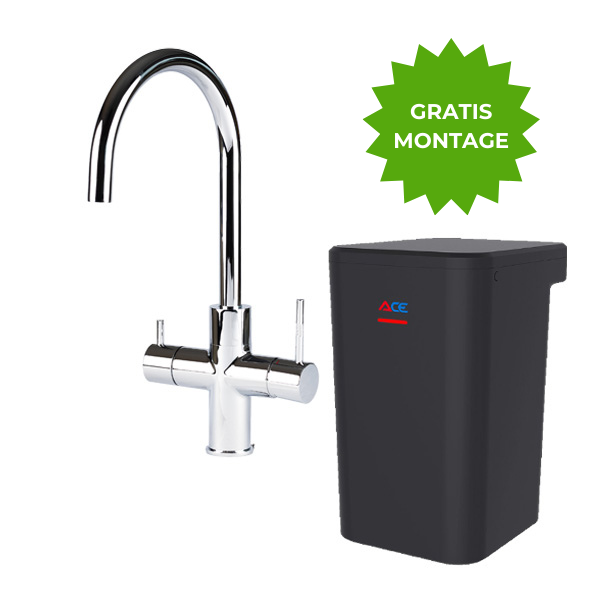 Gratis montage Ace Boil 3-in-1 C-vorm Chroom kokend water kraan bij Kokendwatergigant