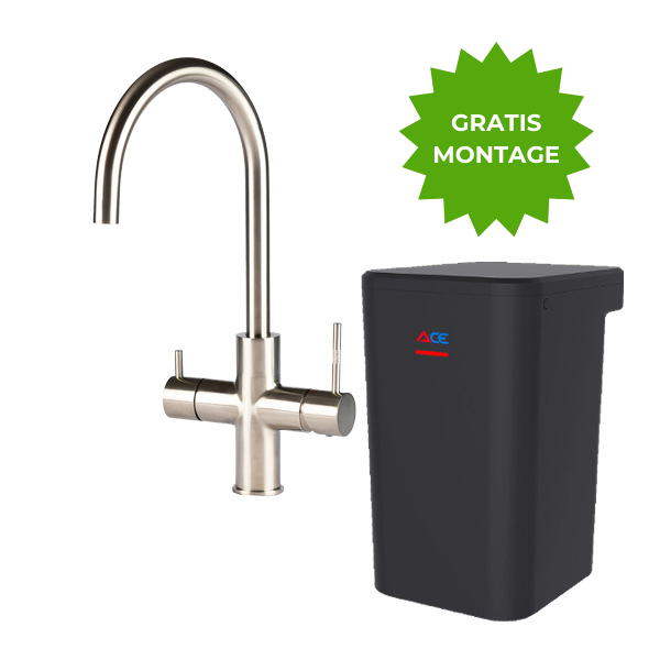 Bij Kokendwatergigant gratis montage Ace Boil 3-in-1 C-vorm RVS kokend water kraan