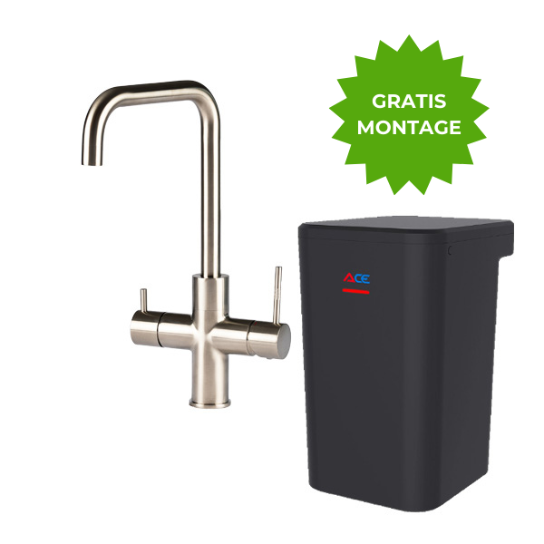 Gratis montage Ace Boil 3-in-1 U-vorm RVS kokend water kraan bij Kokendwatergigant