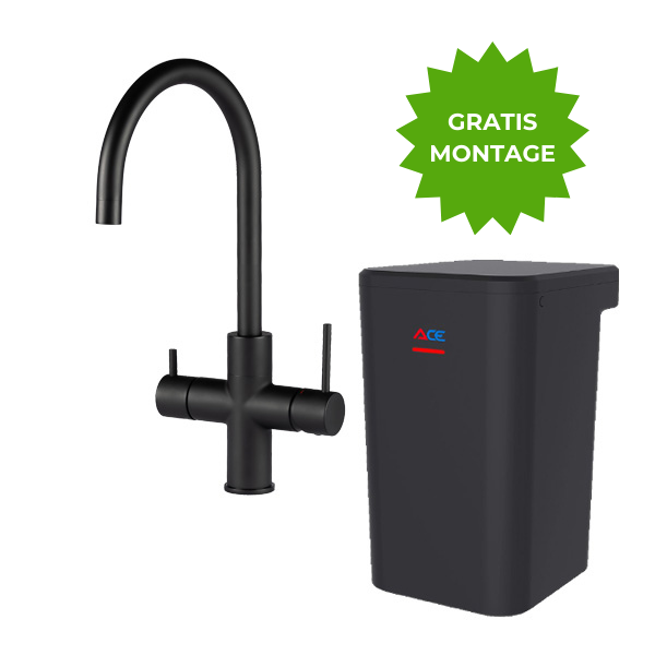 Ace Boil 3-in-1 C-vorm Zwart kokend water kraan gratis montage bij Kokendwatergigant
