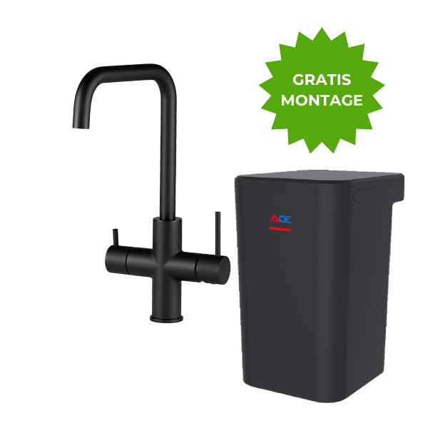 Gratis montage Ace Boil 3-in-1 U-vorm Zwart kokend water kraan bij Kokendwatergigant