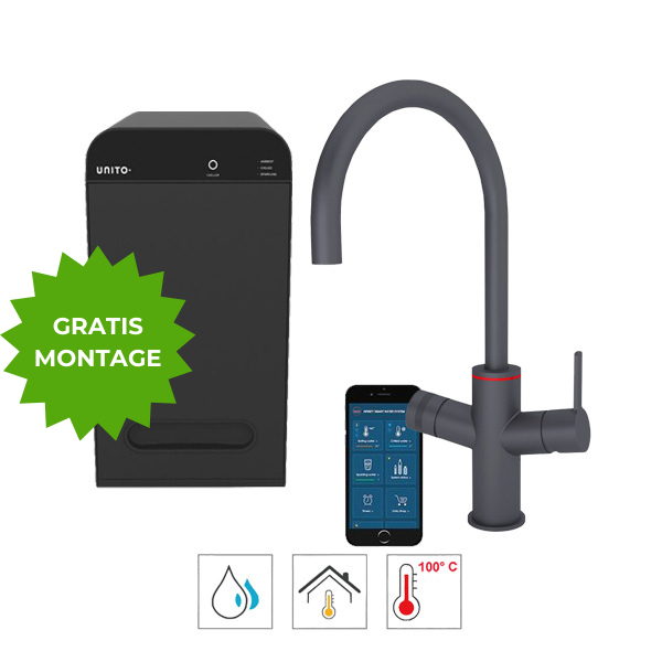 Unito 3-in-1 Lava Universe Rond Gun Metal kokend water kraan gratis montage bij Kokendwatergigant