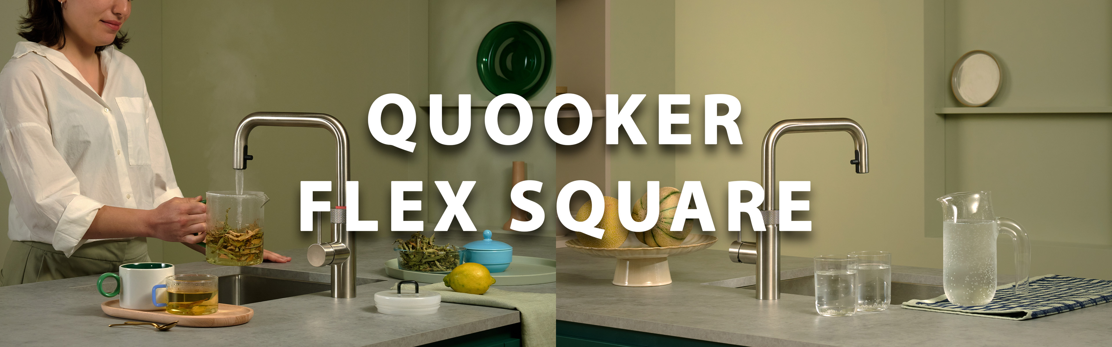 Nieuw in ons assortiment, de Quooker Flex Square kokend water kranen