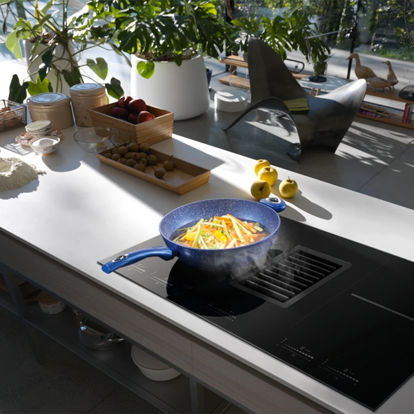 Franke Mythos inductie kookplaat met afzuiging en afvoerset recirculatie plint 6 cm | Optimale warmteniveau ✓ Gratis + snelle levering